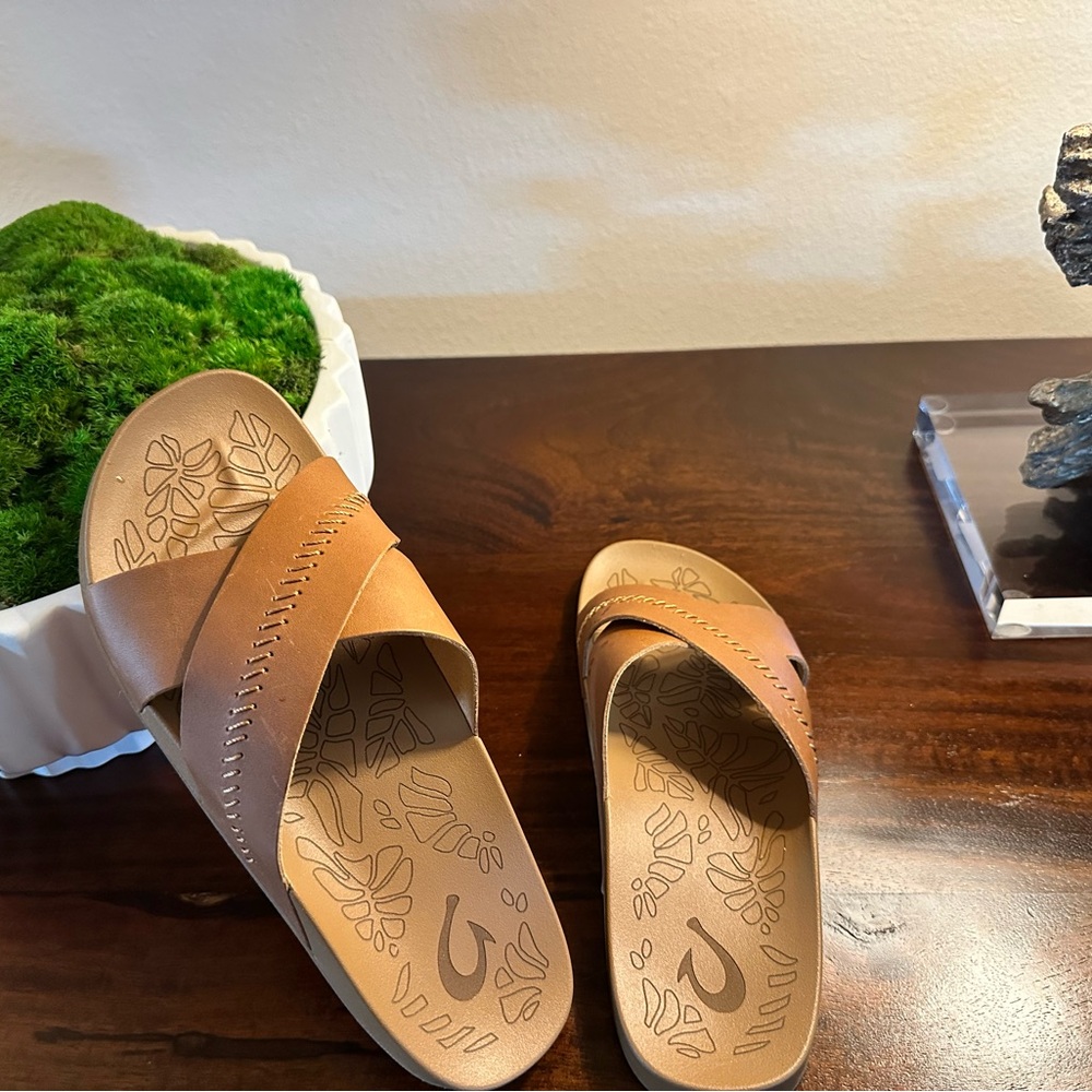 OluKai Brown and Tan Sandals Flip Flops